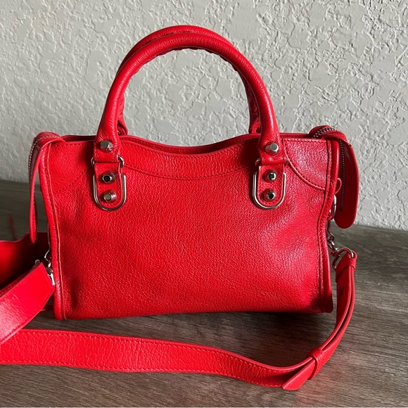 Balenciaga City Classic Metallic Edge Bag Leather Mini Red SHW - Picture 9 of 16
